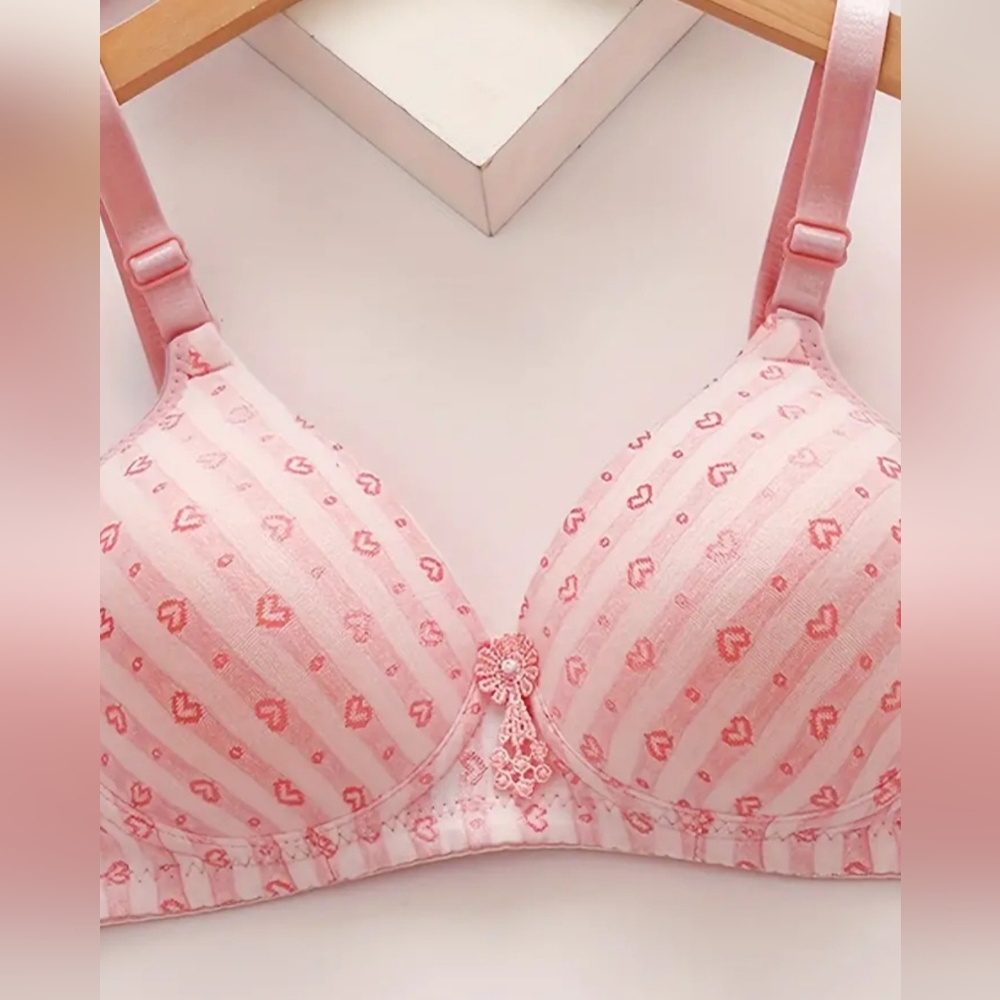 Pink Heart Floral Rhinestone Embellished Push Up Bra Size Medium 34C 36A… - Picture 3 of 10